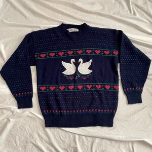 Vintage Grandma Country Swan Sweater Kate Collins Size Small? No Size Tag VTG